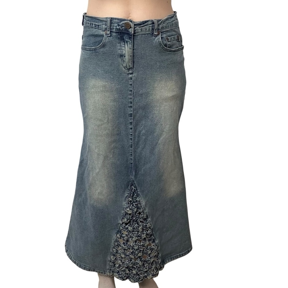 Vintage Denim Maxi Skirt Yoyo 90s Y2K Blue Jean Modest Casual Size 7/8 Medium